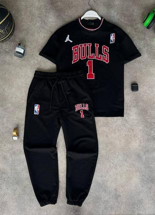 Брендовый мужской комплект / футболка + штаны chicago bulls в черном цвете