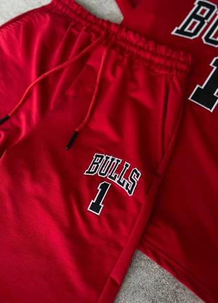 Брендовий чоловічий комплект / футболка + штани chicago bulls в червоному кольорі5 фото
