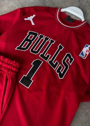 Брендовий чоловічий комплект / футболка + штани chicago bulls в червоному кольорі4 фото