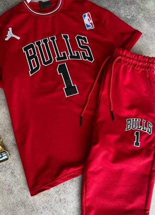Брендовий чоловічий комплект / футболка + штани chicago bulls в червоному кольорі3 фото