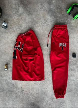 Брендовий чоловічий комплект / футболка + штани chicago bulls в червоному кольорі2 фото
