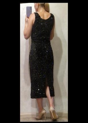 Вечернее черная блестящее миди платье по фигуре в пайетках3 фото