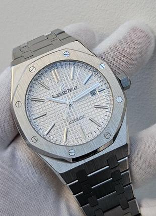 Швейцарський годинник audemars piguet royal oak silver white10 фото