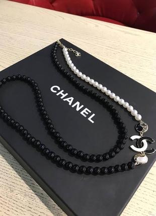 Брендова підвіска chanel комбіновані чорно-білі перлини