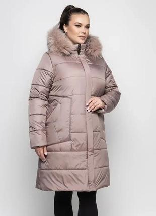 Женская зимняя куртка средней длины с мехом песца3 фото