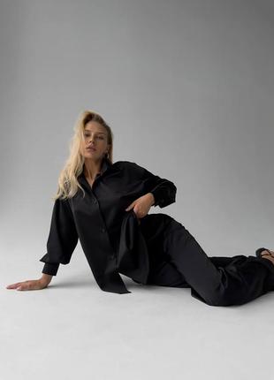 Жіночий шовковий костюм чорний4 фото