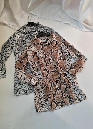 Рубашка блуза  анималистический принт змея рептилия разные оттенки1 фото