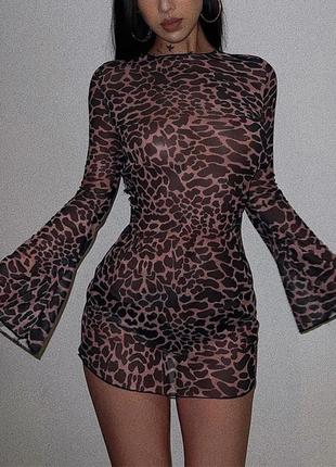 Платье сетка леопардовое,с открытой спинкой,накидка на купальник5 фото