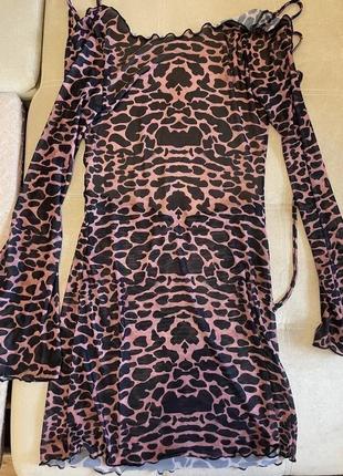 Платье сетка леопардовое,с открытой спинкой,накидка на купальник9 фото