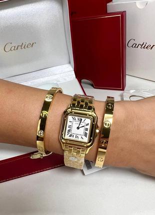 Часы наручные женские золотистые брендовые в стиле cartier