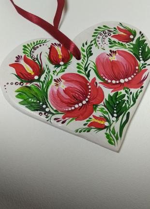 Деревянное сердечко ручной украинской росписи6 фото