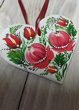 Деревянное сердечко ручной украинской росписи