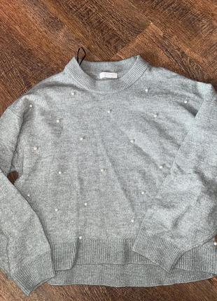 Шерстяной мирер с жемчужинами джемпер с бусинами h&m zara шерстированной свитер с бусинками с декором мятной свитер новейший3 фото