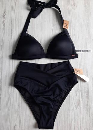 Чорний купальник victoria's secret pink пуш-ап високі трусики з високими плавками трусиками s