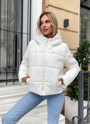 Стильная женская демисезонная куртка белая плащевка на синтепоне 48 | женская куртка на осень