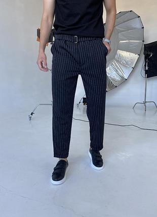 Класичні брюки мом чоловічі у смужку /чорні демі