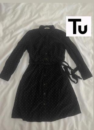 Вельветовое темное платье в горох от ty1 фото