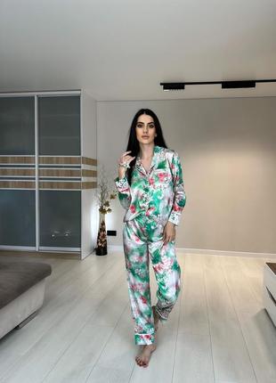 Женская шелковая пижама coccolarsi рубашка штаны шелковая пижама домашний костюм в цветочный принт