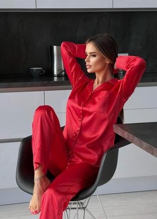 Женская шелковая красная пижама vs viktoria's secret рубашка штаны шелковая пижама домашний костюм шелк1 фото