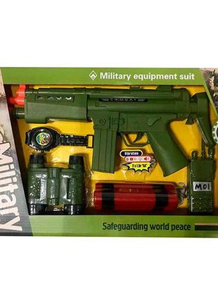 Km2086b-5 набор военного с оружием автомат, 4 предмета, звук, свет, коробка 43-27-4,5 см