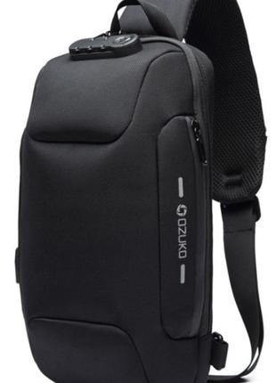 Однолямочный рюкзак ozuko 9223 с кодовым замком универсальный  5л цвет черный