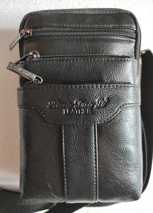 Сумка на плече xd 9438 чоловіча шкіряна вологостійка маленька для особистих речей з карабіном колір чорний