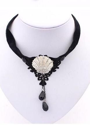 🏵эксклюзив шикарное колье бархотка ракушка в стразах ожерелье, новое! арт. 197