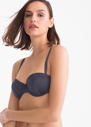 80а - 36а графитовый бюстгальтер балконет из микрофибры и кружева