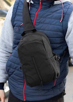 Чоловіча нагрудна сумка-слінг solk однолямковий рюкзак чорна текстильна через плече бананка 5 л3 фото