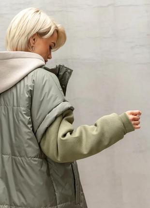 Теплая женская куртка-жилетка трансформер с поясом оверсайз синтепух 42-52 размеры разные цвета2 фото