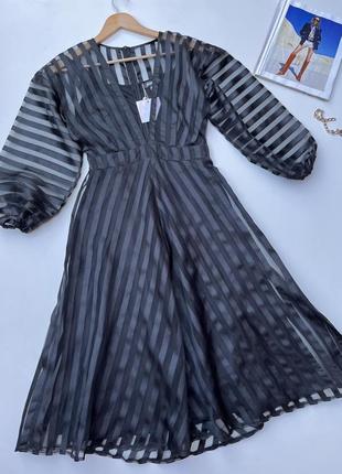 Шикарное миди платье с органзы. пышное платье сетка с рукавами фонари1 фото