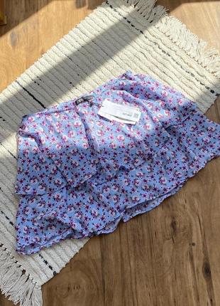 Новая ярусная юбка-шорты zara в цветы8 фото