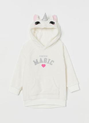 2 - 4 года удлиненная туника худи из мягкого флиса с аппликацией вышивкой единорог unicorn