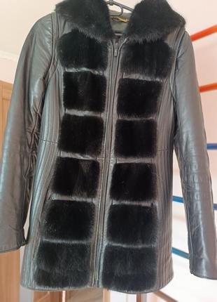 Куртка кожаная с норкой, натуральная трансформер. шуба норка