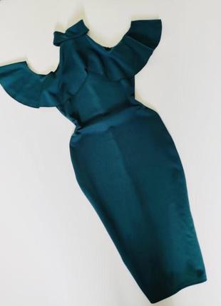 Смарагдове плаття з воланами. зелене міді плаття футляр2 фото
