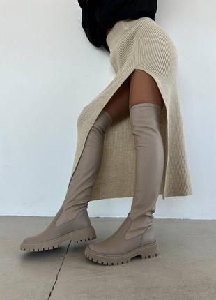 Стильные молочные ботфорты женские,осень,весная,зима, демисезон,осиненные, зимние, кожаные/кожа-женская обувь3 фото