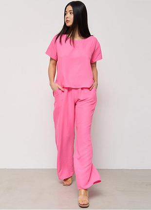 Комплект женский штаны и футболка розовый турция 13389