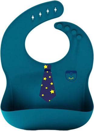 Слюнявчик силиконовый детский с рисунком галстук в звездочках и карманчик 30х24 см синий (n-10222)