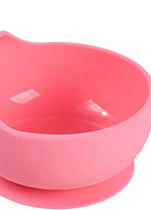 Набор силиконовая круглая тарелка y14 для первых блюд и ложка розовый(n-10166)