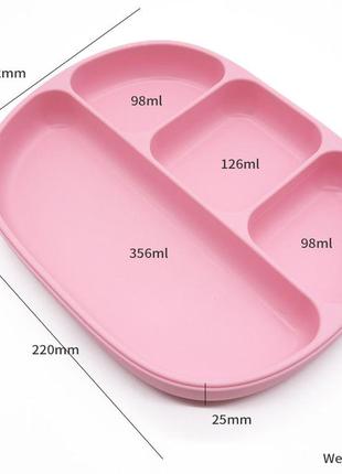 Детская четырех-секционная силиконовая тарелка с присоской и ложечка розовый (n-10236)5 фото