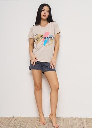 Комплект женский шорты и футболка надпись 133741 фото