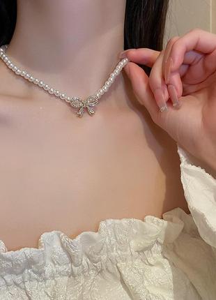 Чокер жемчуг бант кристаллы жемчужное ожерелье