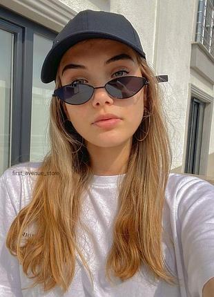 Очки солнцезащитные узкие total black лисички cat eye