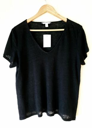 Льняная 100 % лен черная базовая футболка h&amp;m