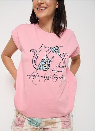 Комплект женский шорты и футболка "два кота" 133854 фото