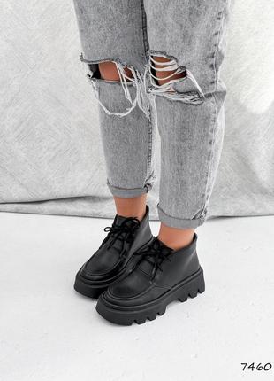 Стильные черные ботинки женские, весенние-осенни, флисе,туфли, деми, кожаные/кожа-женская обувь5 фото