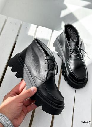 Стильные черные ботинки женские, весенние-осенни, флисе,туфли, деми, кожаные/кожа-женская обувь9 фото
