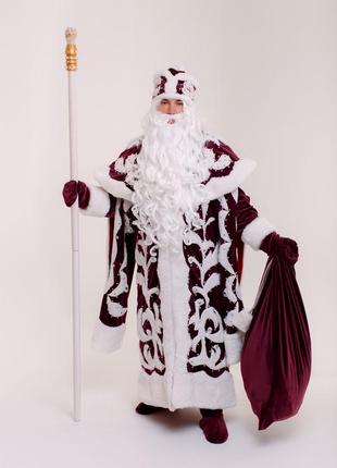 Новорічний костюм діда мороза боярський, бордовий