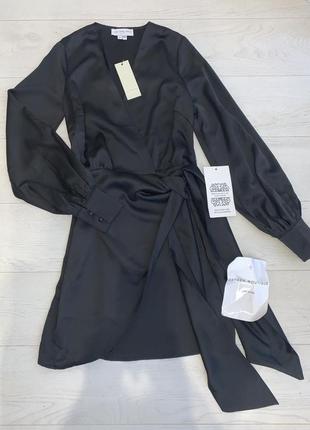 Коротке плаття сукня міні чорне атласне на запах нове s4 фото