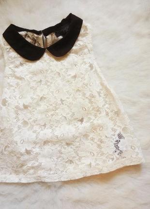 Білий ажурний кроп із чорним коміром гіпюр набивний ошатний коротка блуза2 фото